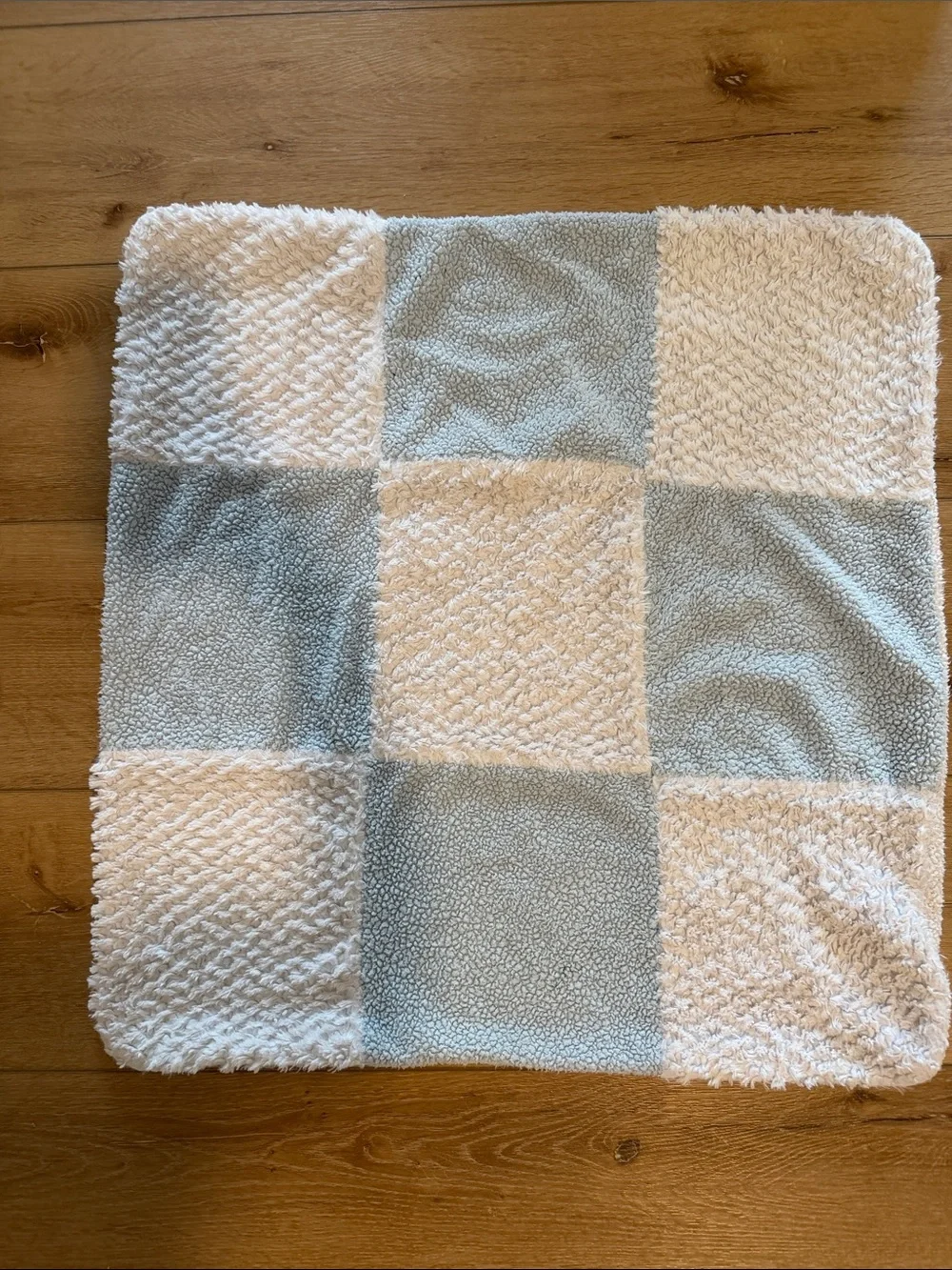 Plush Patchwork Mat/Baby Boy Blankey - Cream and Light Blue